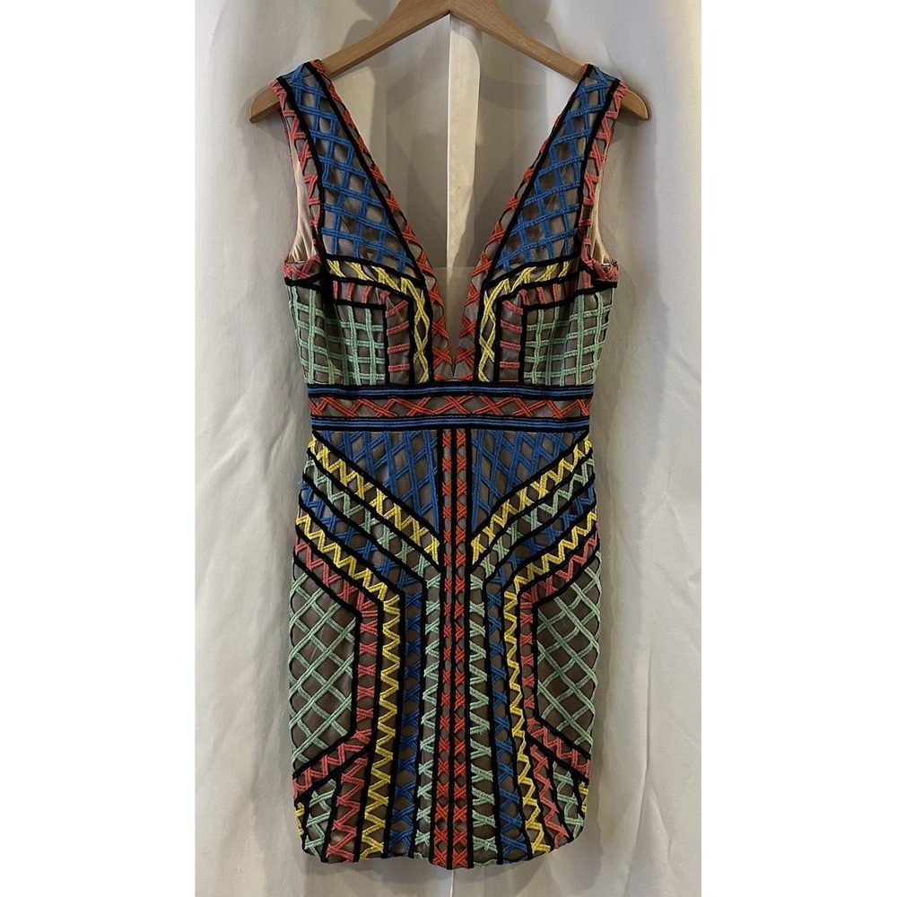 Jovani Embroidered Mesh Over Nude Colorful Dress size 2